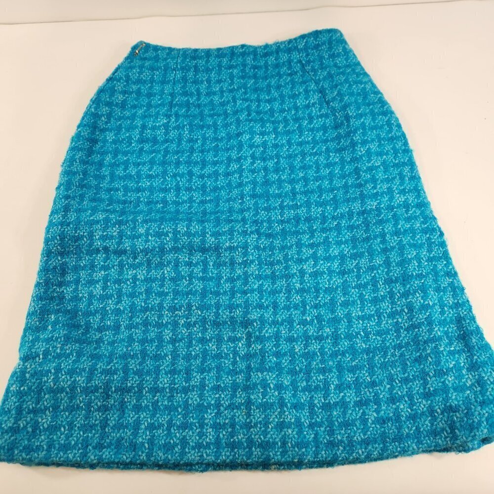 Handmade Teal Houndstooth Pattern Skirt Suit Vintage XS - Picture 4 of 15